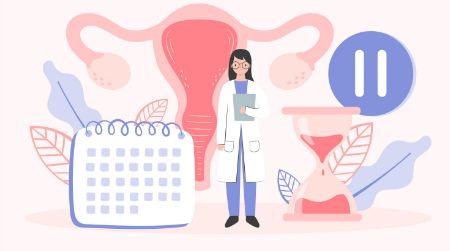 Illustration d'une femme médecin entourée d'un calendrier, un sablier et un utérus rappelant l'importance d'un dépistage régulier du cancer du col de l'utérus.